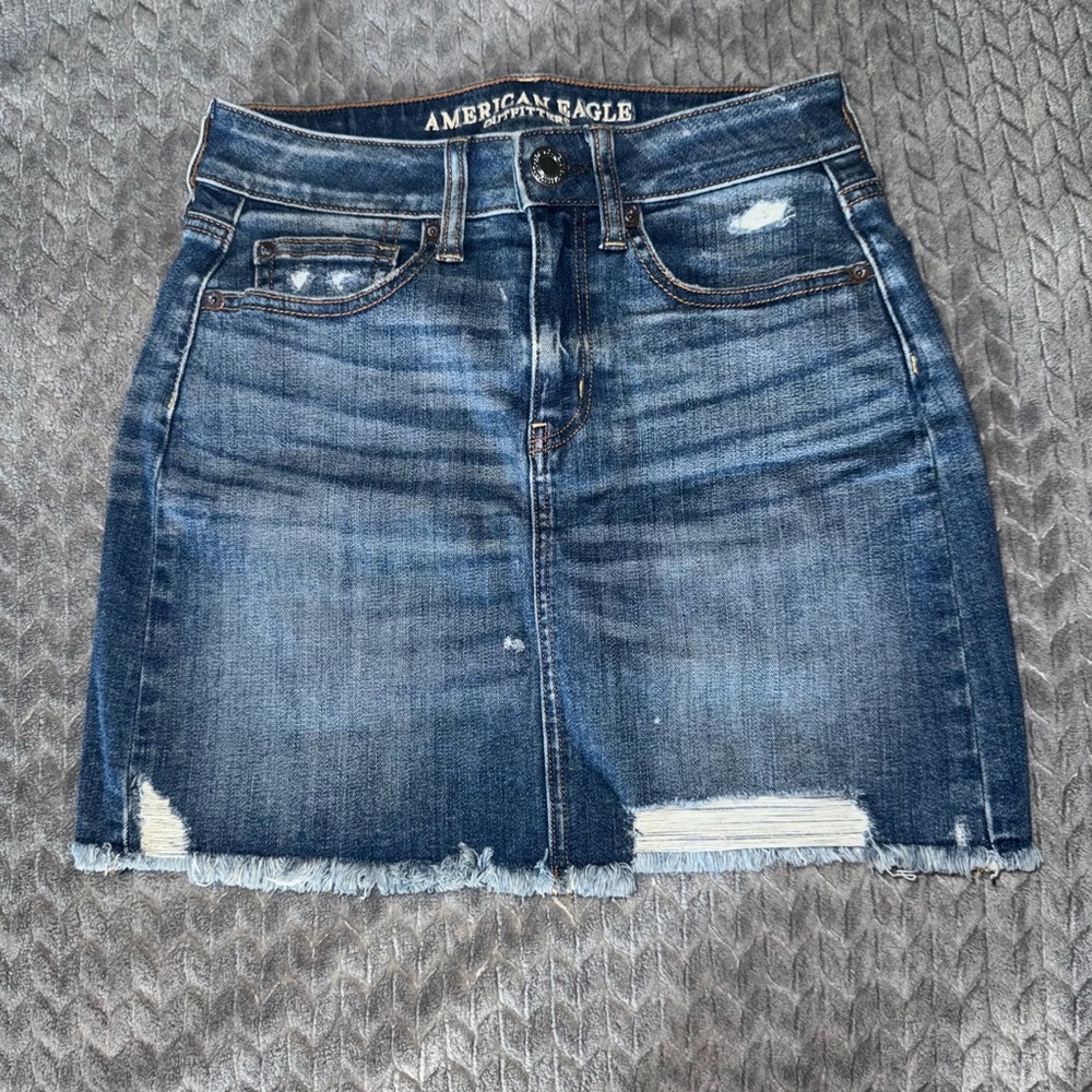 American Eagle Outfitters Distressed Blue Mini Skirt